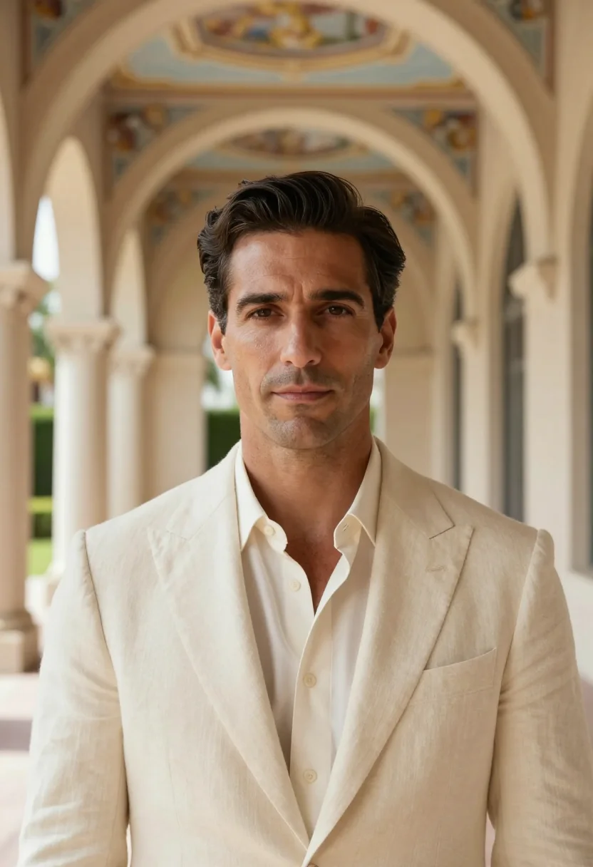 AI the breakers palm beach courtyard fountain sample — portrait of a man, an Italian-American man in his late thirt