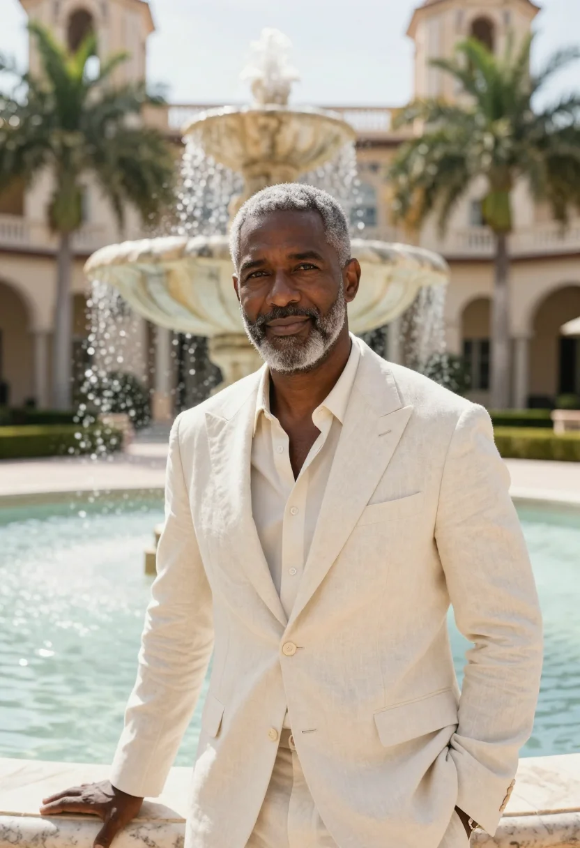 AI the breakers palm beach courtyard fountain sample — portrait of a man, an African-American man in his early fift