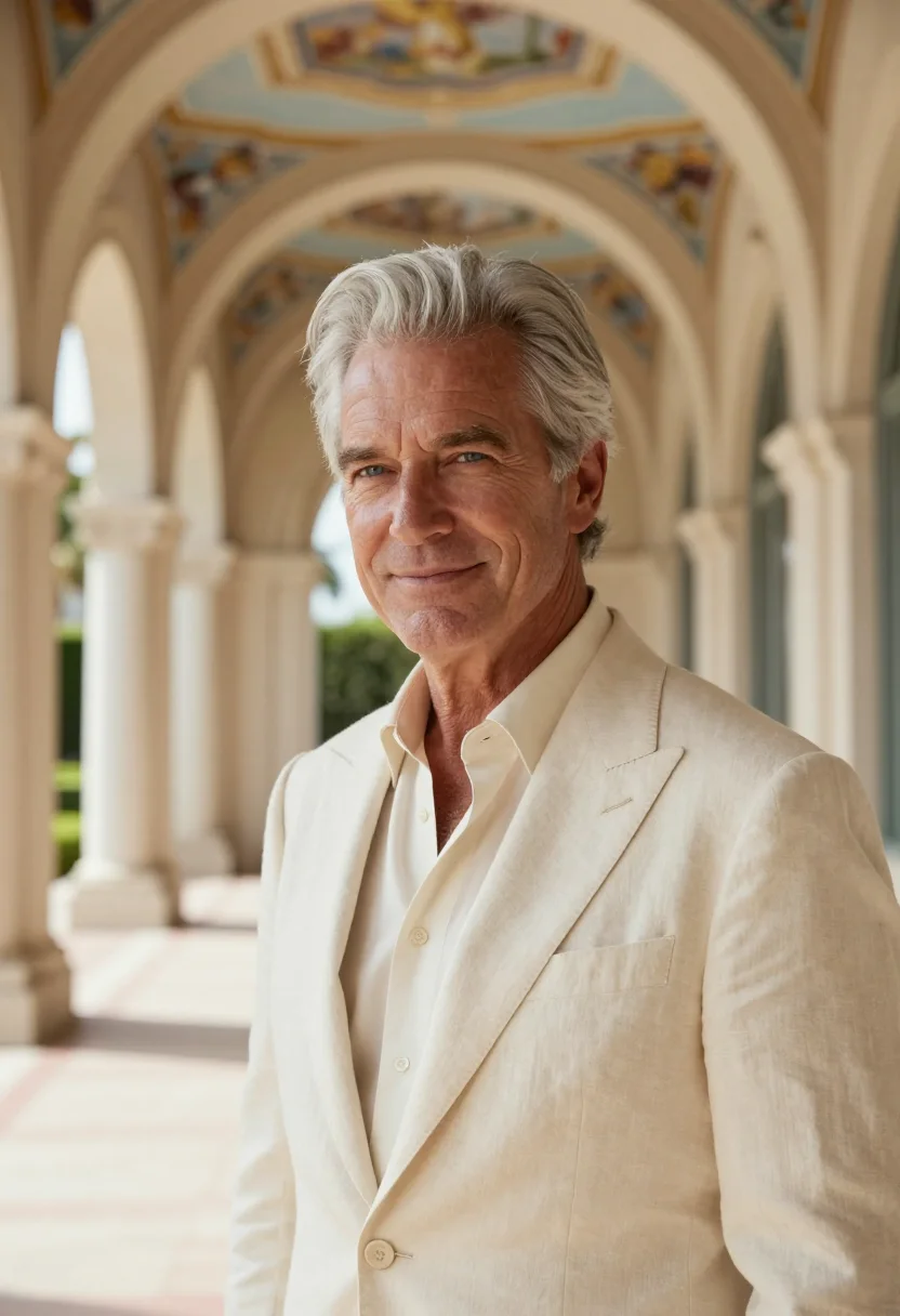 AI the breakers palm beach courtyard fountain sample — portrait of a man, an Irish-American man in his mid-fifties