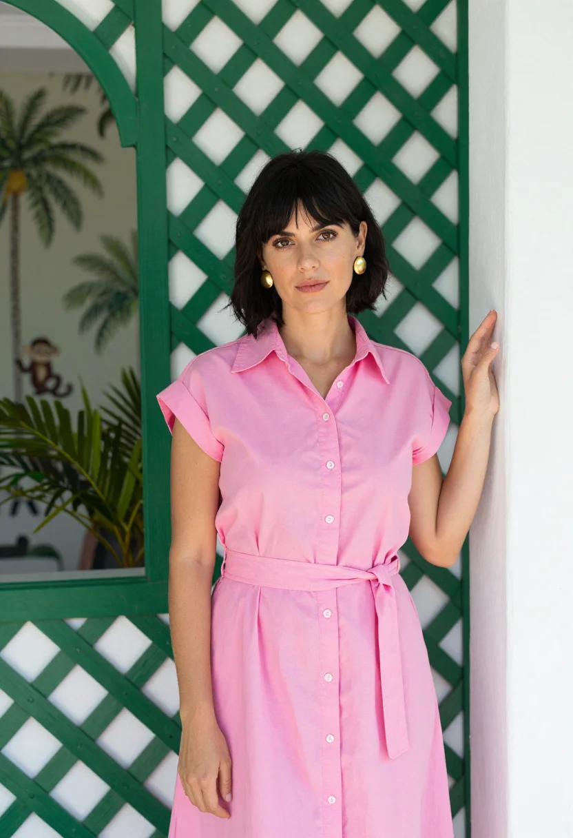 AI the colony palm beach pink palette sample — portrait of a woman, a French woman in her mid-thirties with