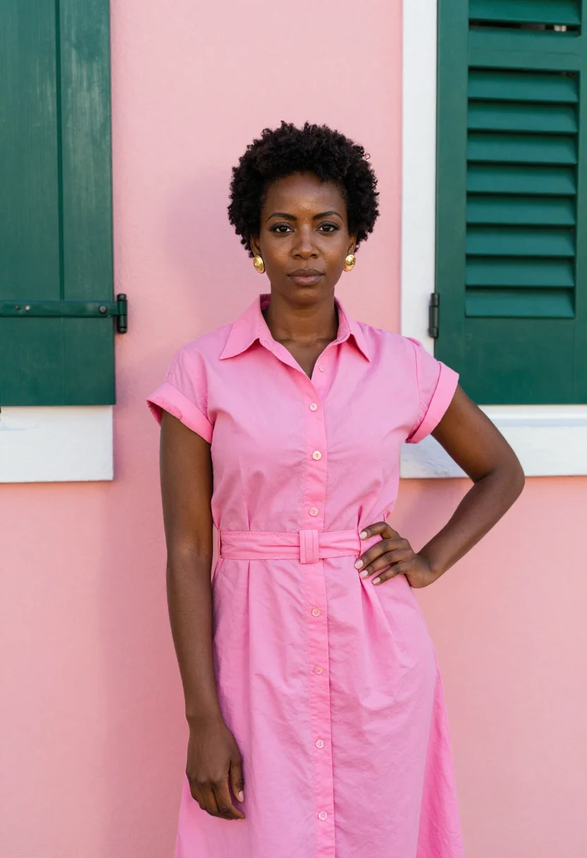 AI the colony palm beach pink palette sample — portrait of a woman, an African-American woman in her mid-th