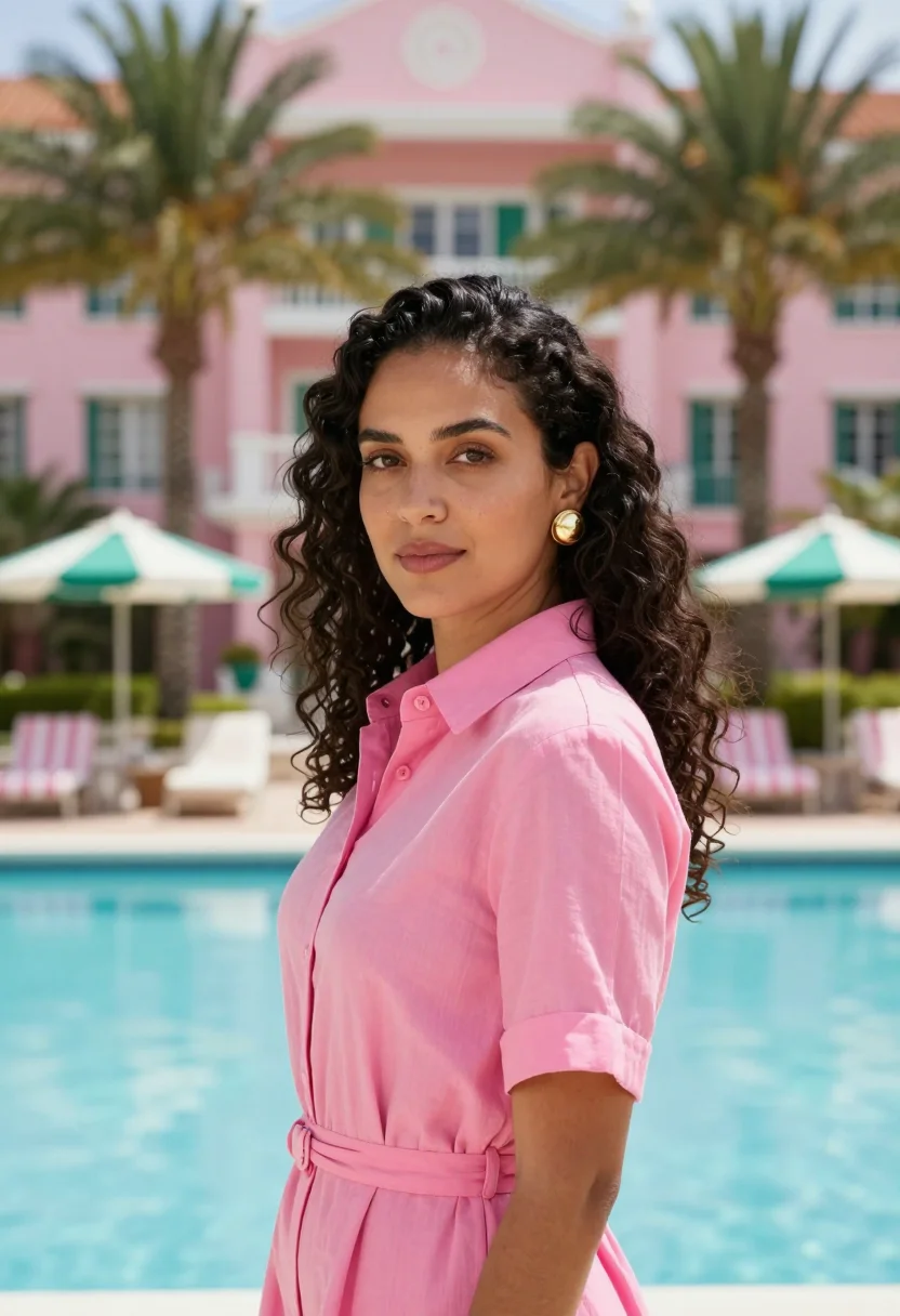 AI the colony palm beach pink palette sample — portrait of a woman, a Brazilian woman in her early thirties