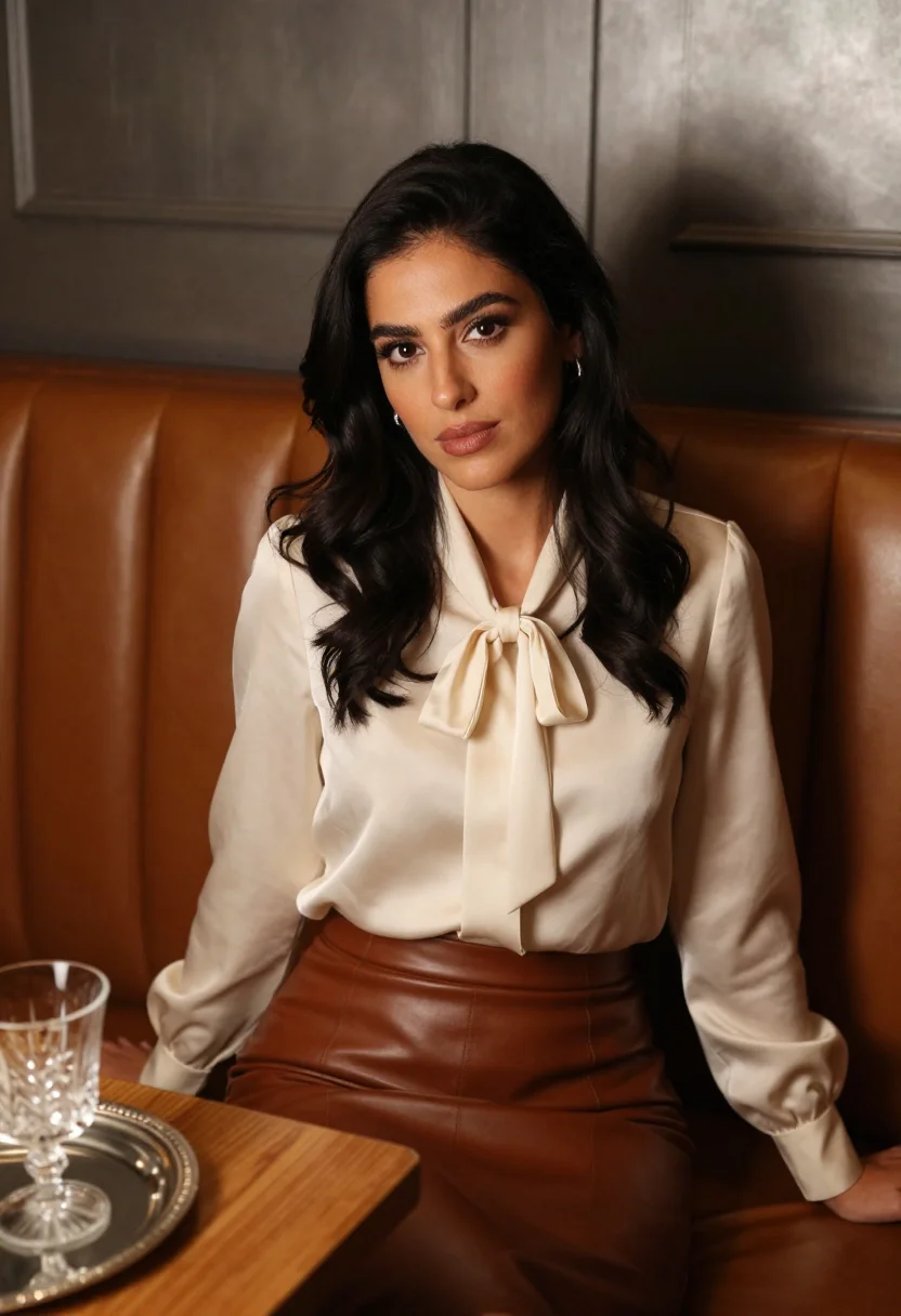 AI the connaught mayfair bar oak cognac sample — portrait of a woman, a Lebanese guest in her mid-thirties wi