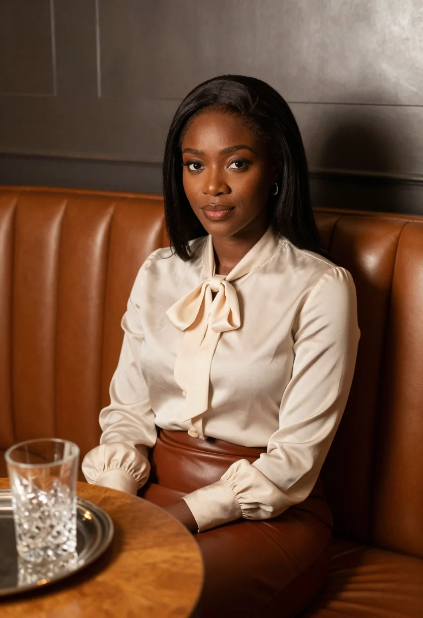 AI the connaught mayfair bar oak cognac sample — portrait of a woman, a Ghanaian-British guest in her early t