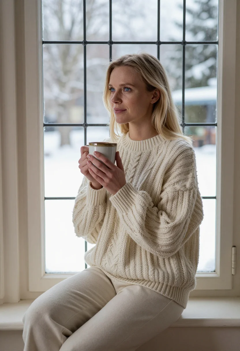 AI the holiday rosehill cottage cream sample — portrait of a woman, framed half-length from the waist up, a