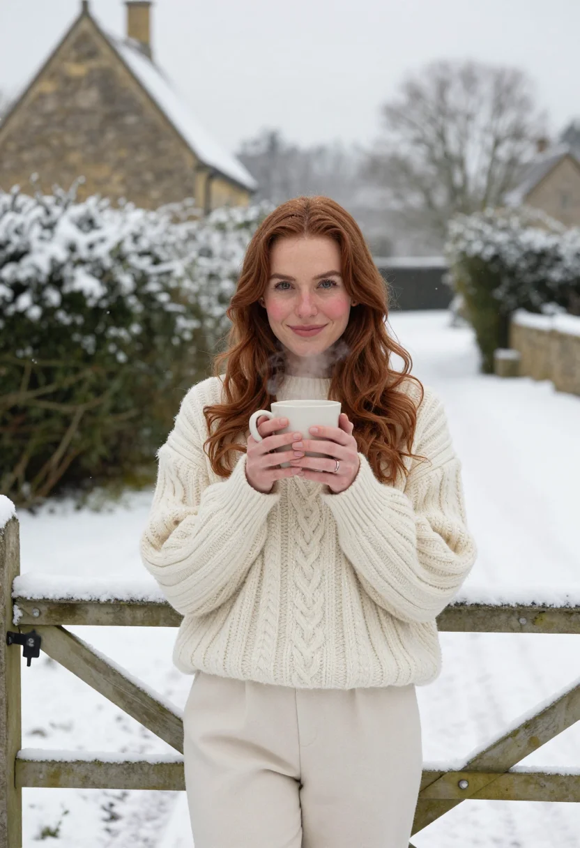 AI the holiday rosehill cottage cream sample — portrait of a woman, framed chest-up, the crop at the ribs,