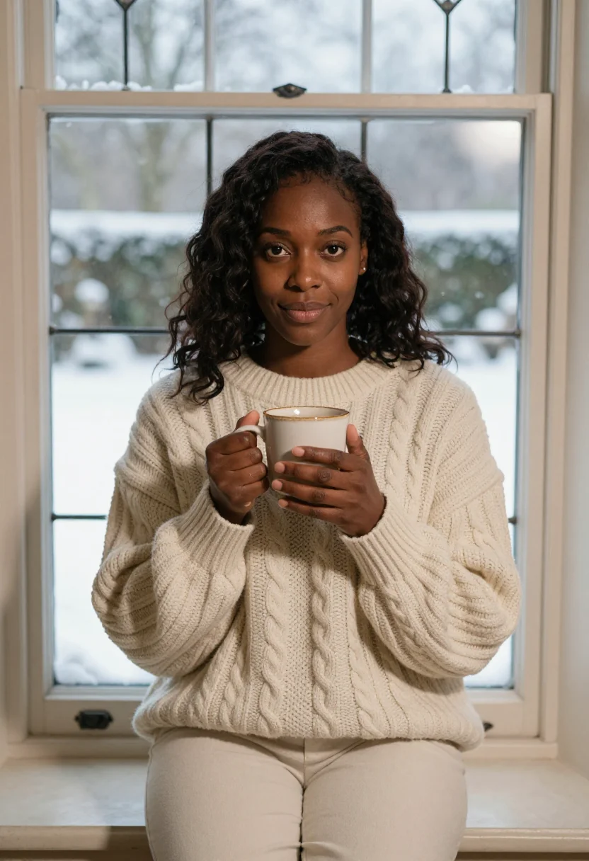 AI the holiday rosehill cottage cream sample — portrait of a woman, framed chest-up, the crop at the ribs,