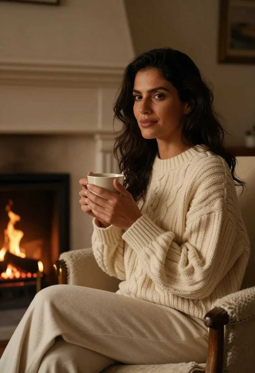 AI the holiday rosehill cottage cream sample — portrait of a woman, framed half-length from the waist up, a