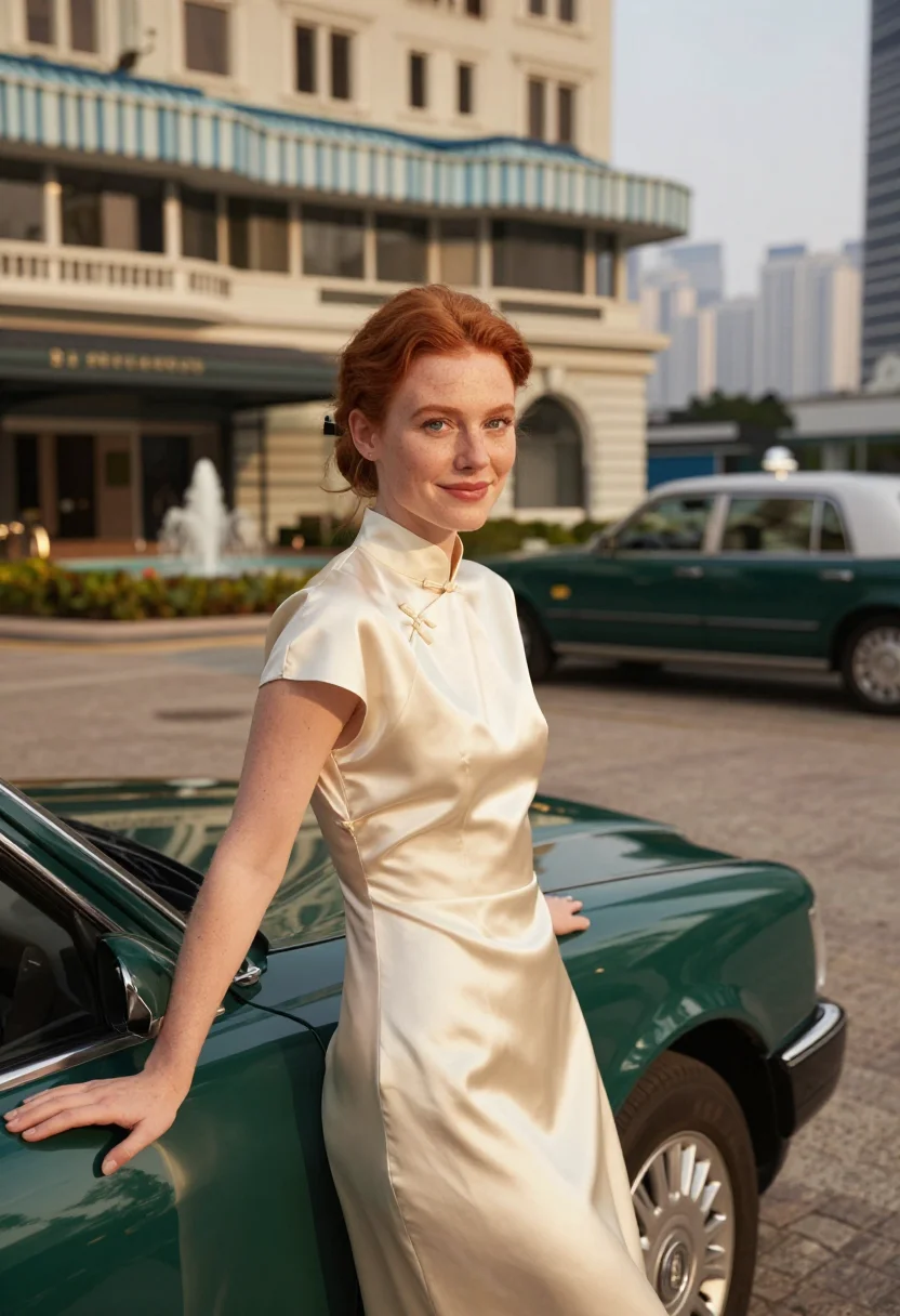 AI the peninsula hong kong lobby gilt green sample — portrait of a woman, a Scottish guest in her early thirties