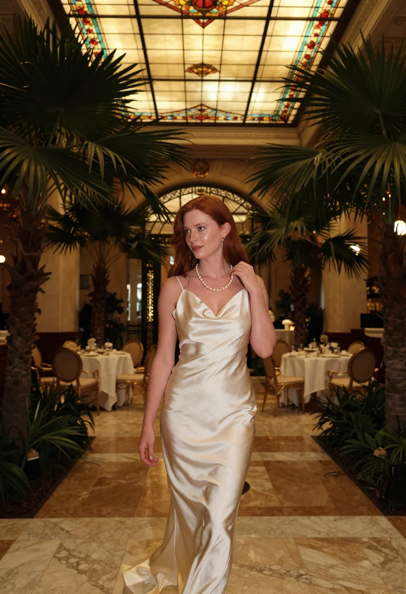 AI the plaza sample — portrait of a woman, in her early thirties, with pale rose-t