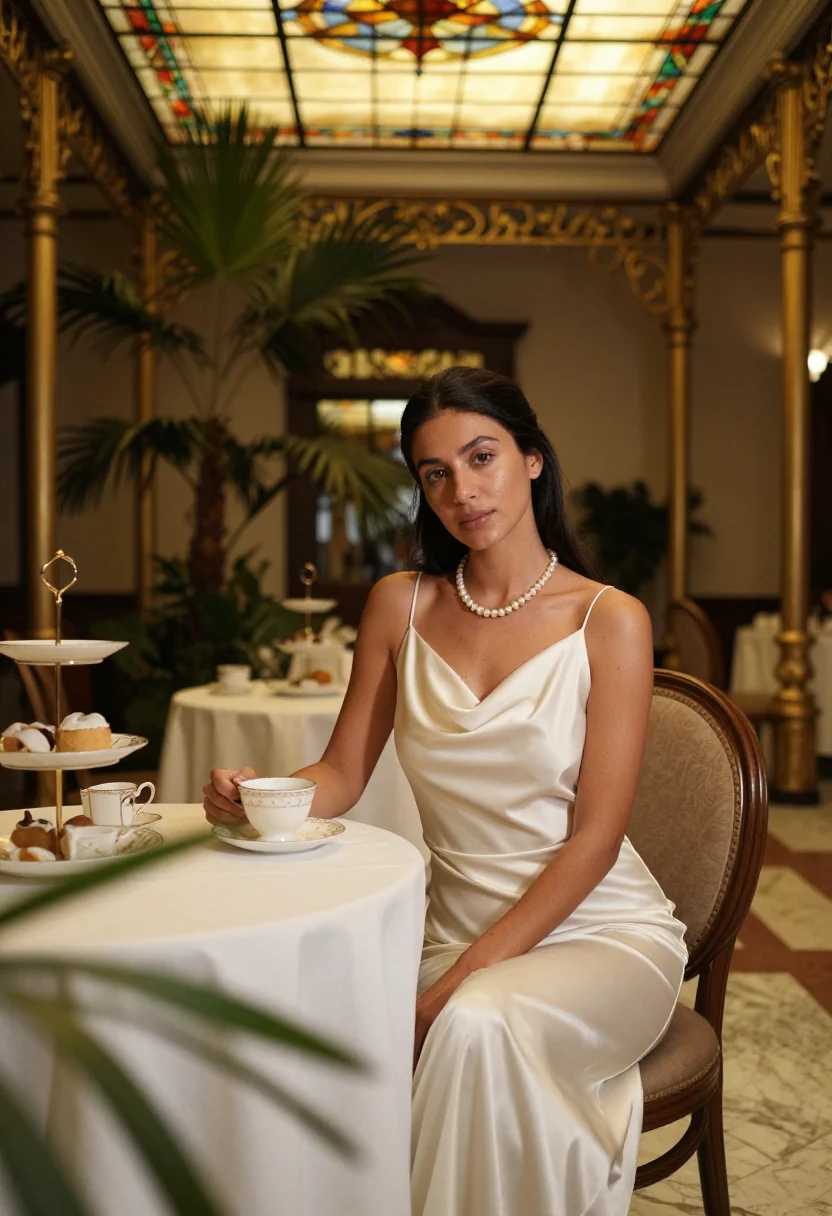 AI the plaza sample — portrait of a woman, around thirty-five, with warm olive ski