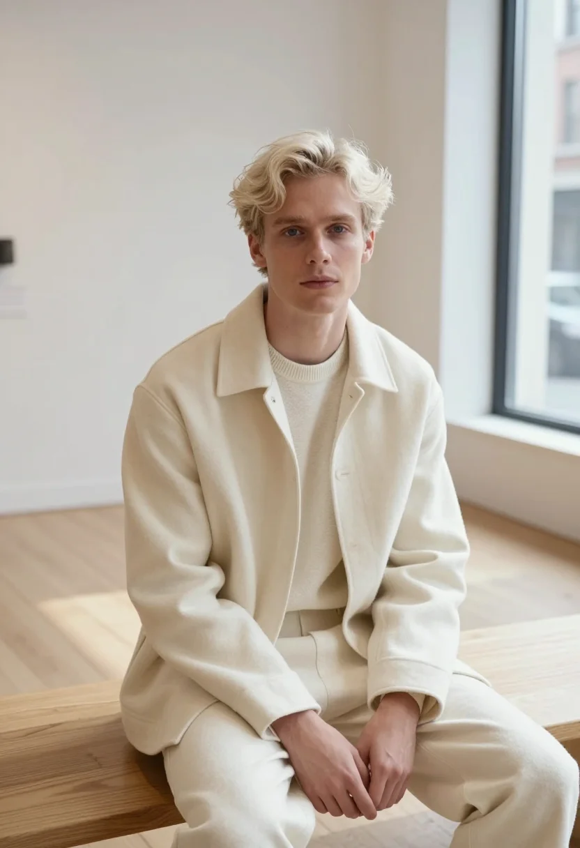 AI the row mercer street ivory tailoring men sample — portrait of a man, a British man in his late twenties with p