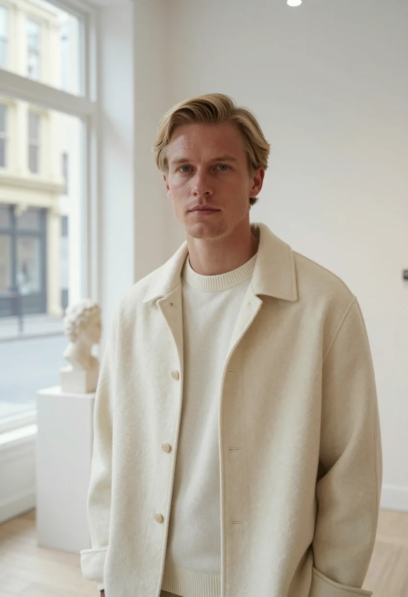 AI the row mercer street ivory tailoring men sample — portrait of a man, a Danish man in his early thirties with f