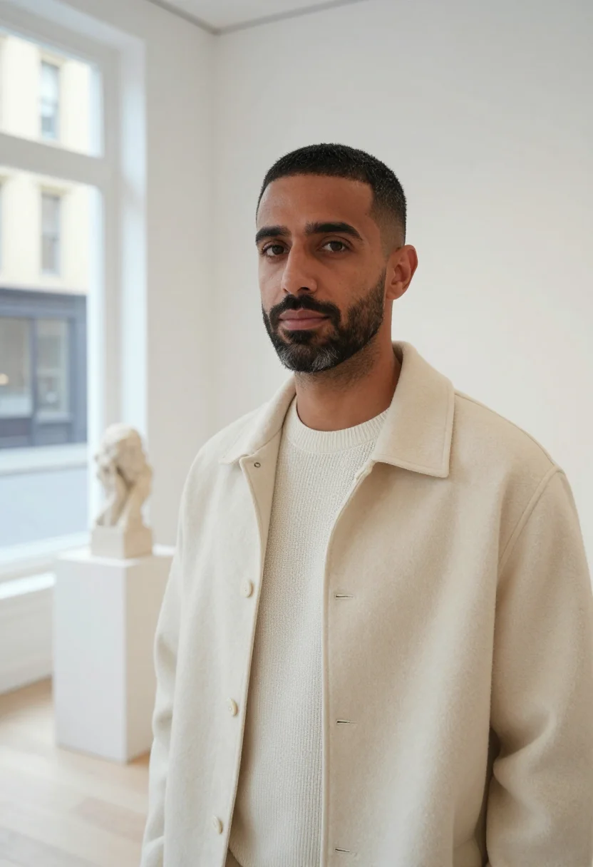 AI the row mercer street ivory tailoring men sample — portrait of a man, a Lebanese-American man in his early fort