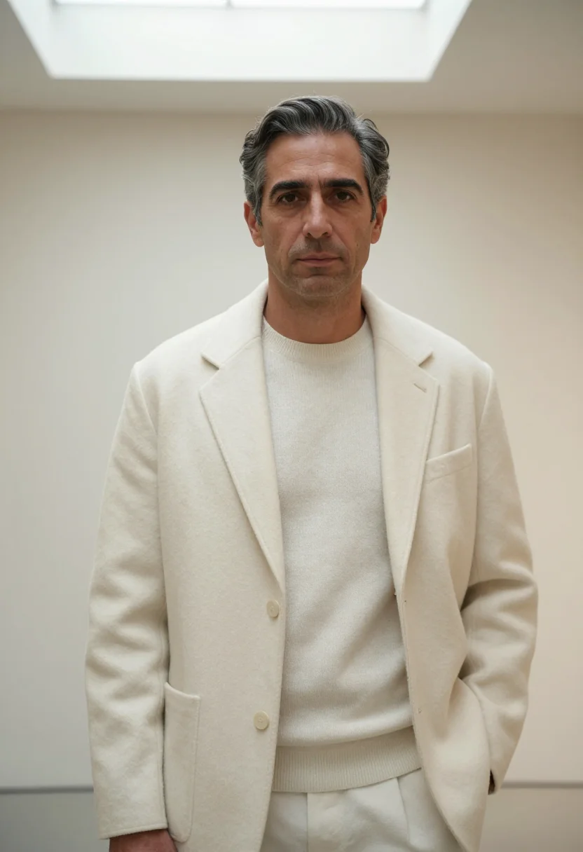 AI the row mercer street ivory tailoring men sample — portrait of a man, an Italian man in his mid-forties with ol