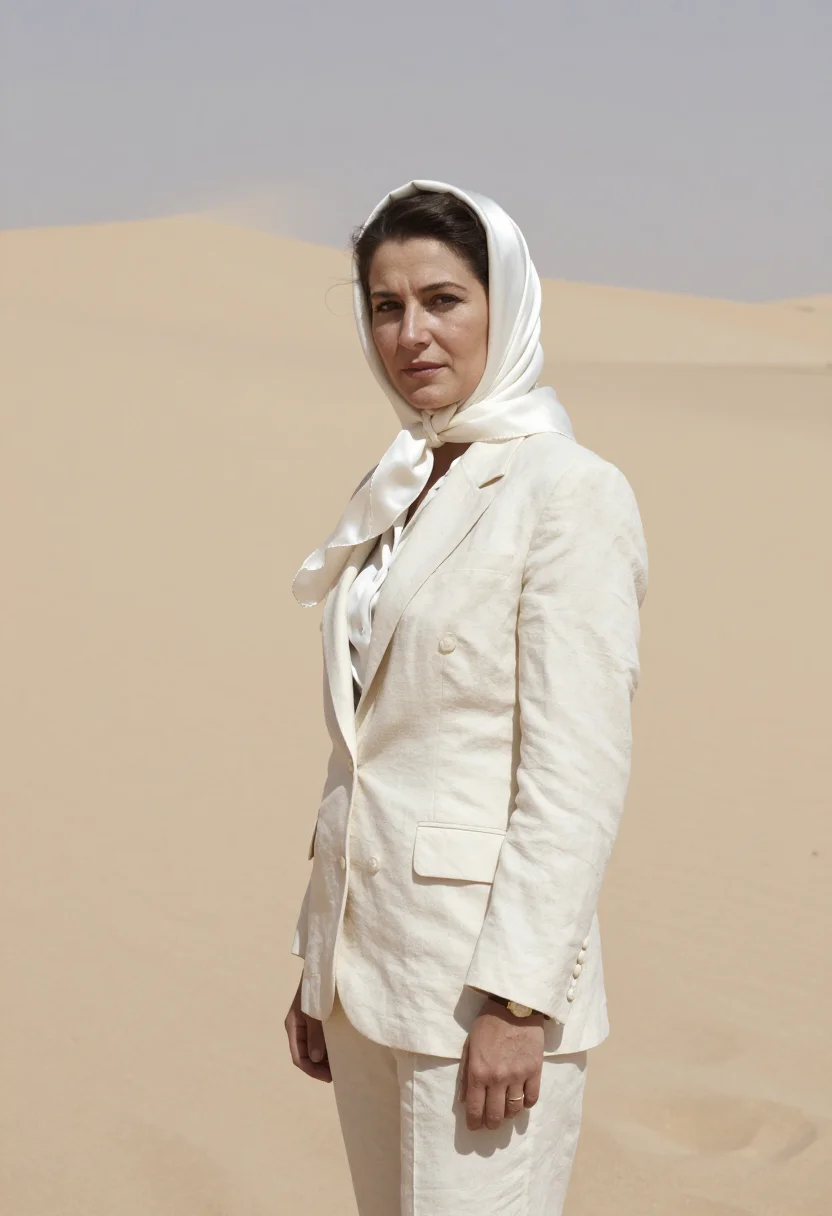 AI the sheltering sky tangier sahara ivory sample — portrait of a woman, a traveller in her forties of French de