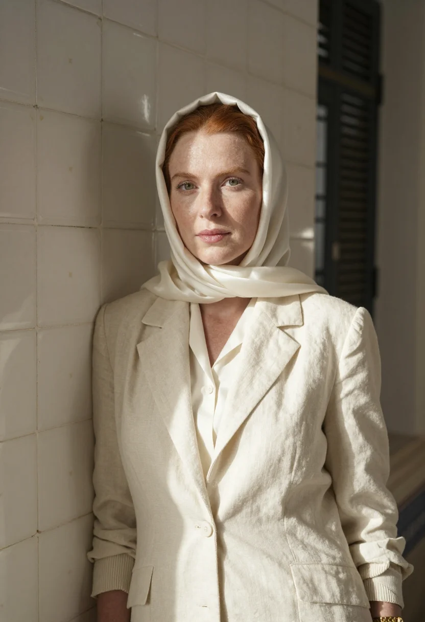 AI the sheltering sky tangier sahara ivory sample — portrait of a woman, a traveller in her mid-twenties of Iris