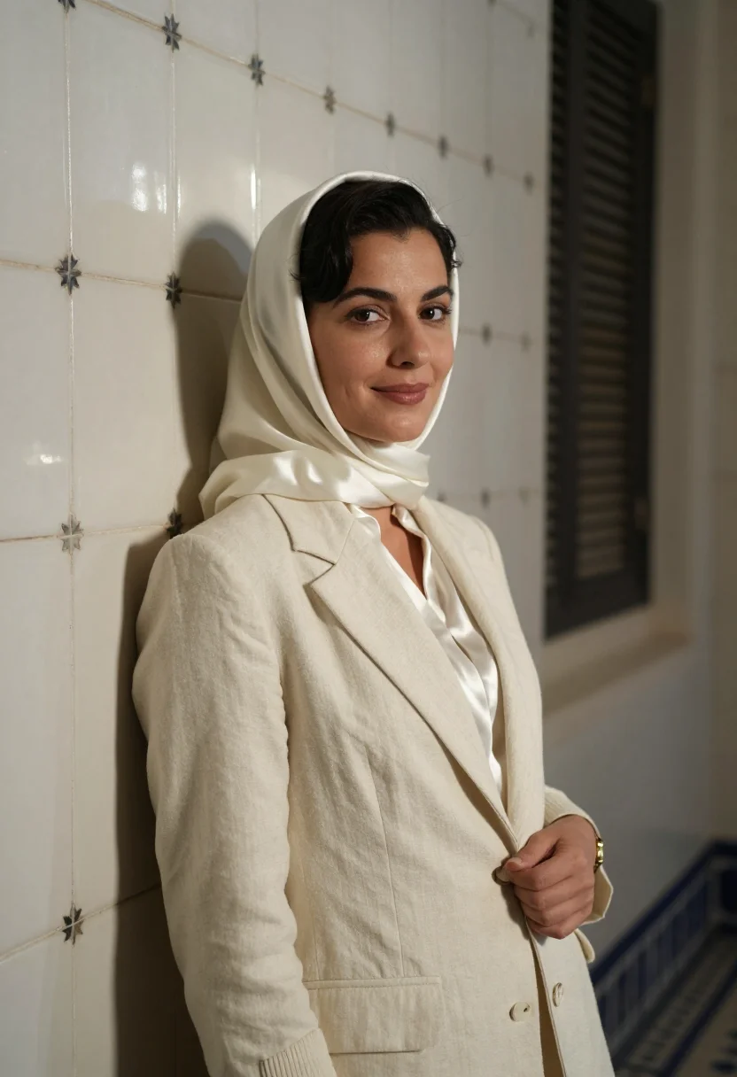 AI the sheltering sky tangier sahara ivory sample — portrait of a woman, a traveller in her thirties of Italian