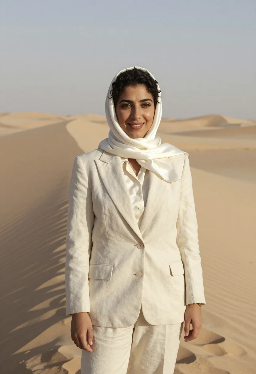 AI the sheltering sky tangier sahara ivory sample — portrait of a woman, a traveller in her late twenties of Leb