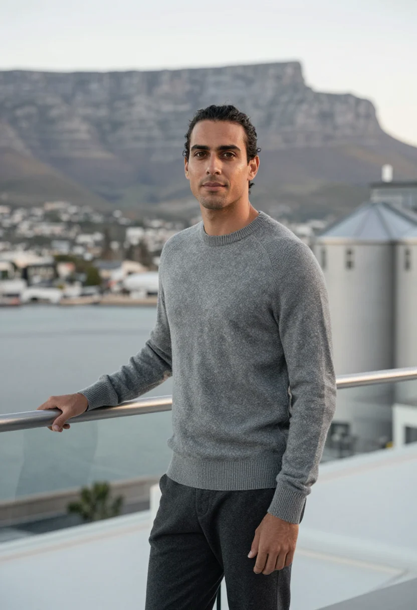 AI the silo cape town pillow window sample — portrait of a man, a Portuguese man in his early thirties wi