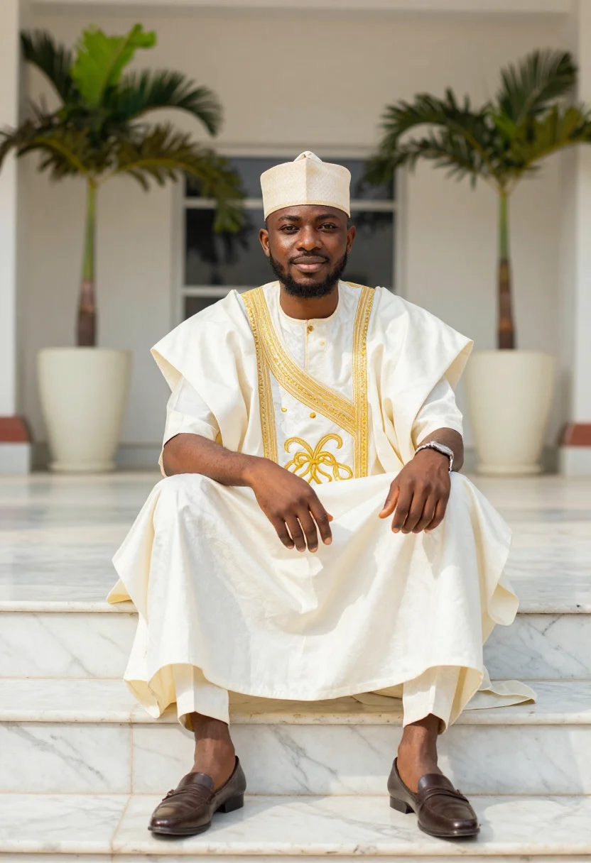 AI the wedding party lagos agbada groomsman cream sample — portrait of a man, a groomsman, a Yoruba man in his early th