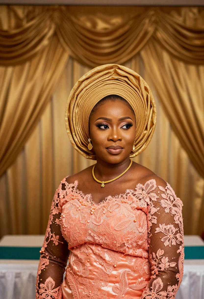AI the wedding party lagos aso ebi palette sample — portrait of a woman, a wedding guest of the bride's side, a