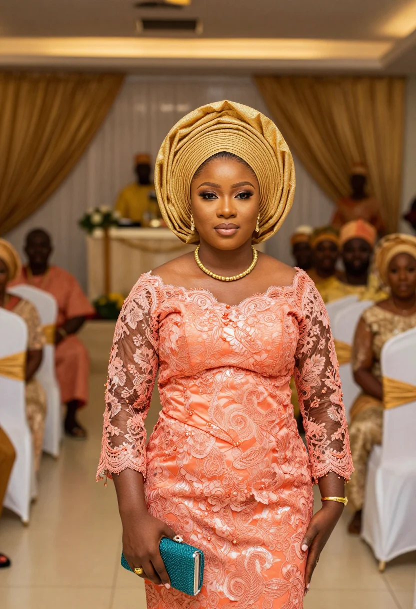 AI the wedding party lagos aso ebi palette sample — portrait of a woman, a wedding guest of the bride's side, a