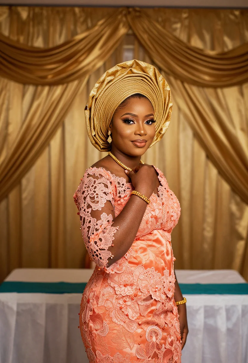 AI the wedding party lagos aso ebi palette sample — portrait of a woman, a wedding guest of the bride's side, a