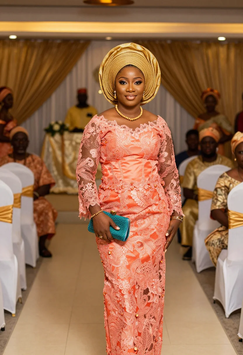 AI the wedding party lagos aso ebi palette sample — portrait of a woman, a wedding guest of the bride's side, a