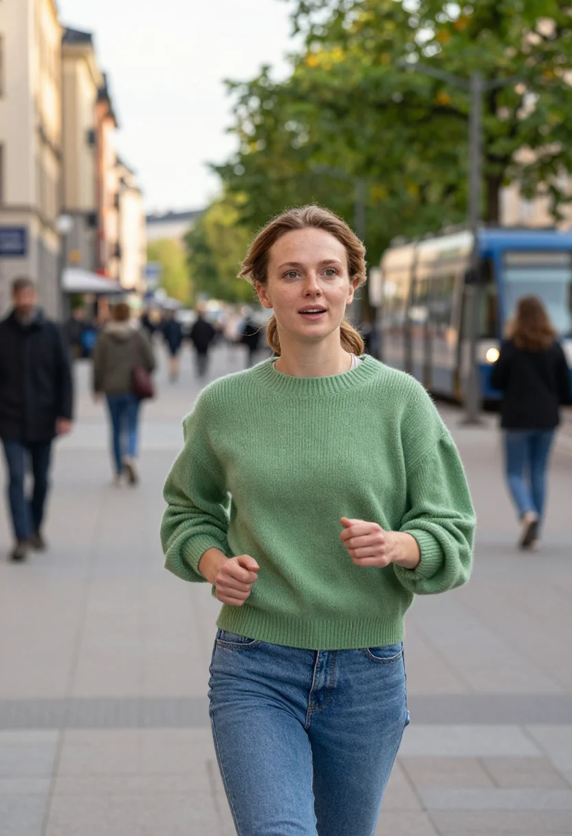 AI the worst person in the world oslo frozen city run sample — portrait of a woman, in her late twenties, of Danish descent