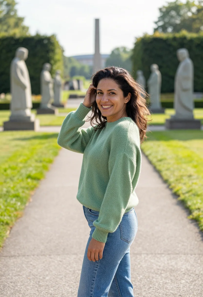 AI the worst person in the world oslo frozen city run sample — portrait of a woman, around thirty, of Norwegian-Chilean des