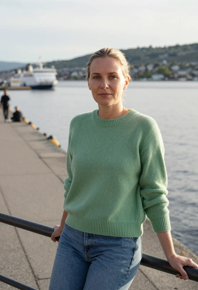 AI the worst person in the world oslo frozen city run sample — portrait of a woman, in her early thirties, of Swedish desce