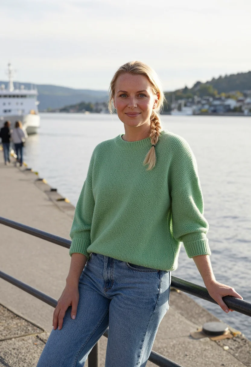 AI the worst person in the world oslo frozen city run sample — portrait of a woman, around thirty, of Norwegian descent, wi