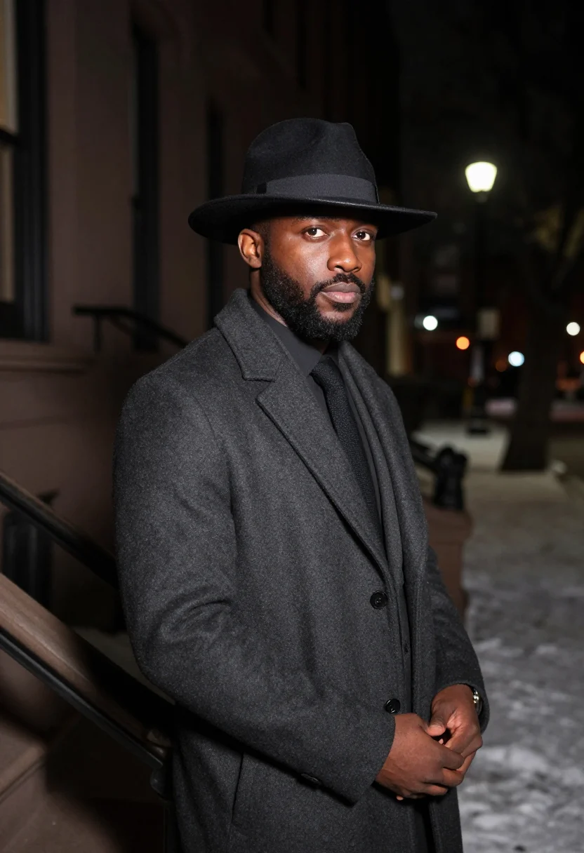 AI thelonious monk harlem january charcoal sample — portrait of a man, framed chest-up, cropped at the ribs, the