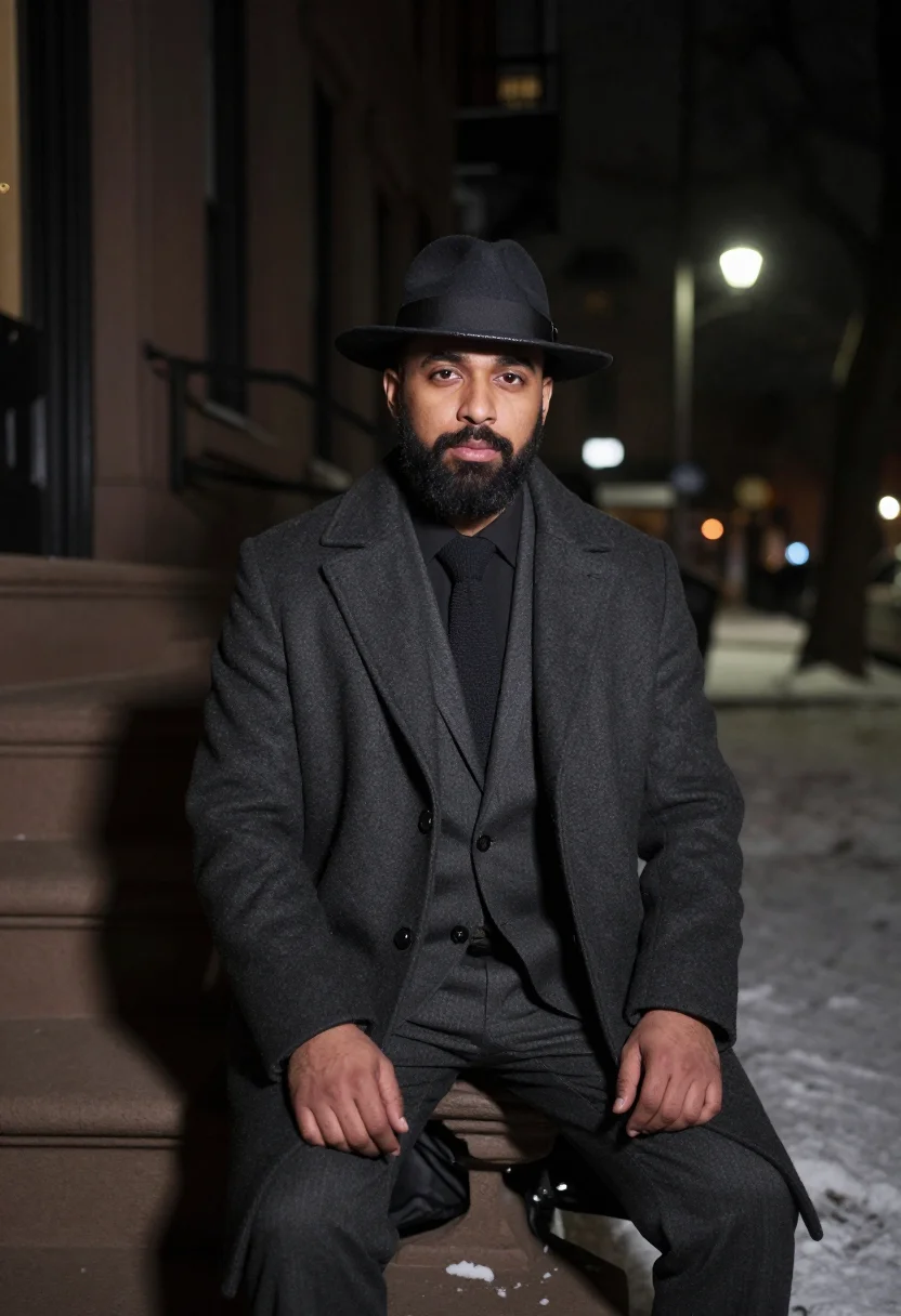 AI thelonious monk harlem january charcoal sample — portrait of a man, framed half-length, cropped at the hips,