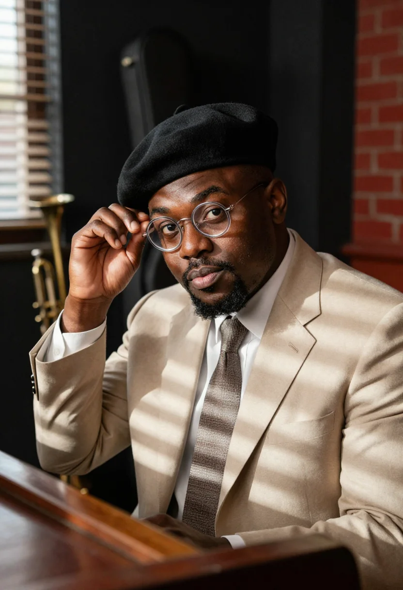 AI thelonious monk sample — portrait of a man, close head-and-shoulders portrait of a Bl