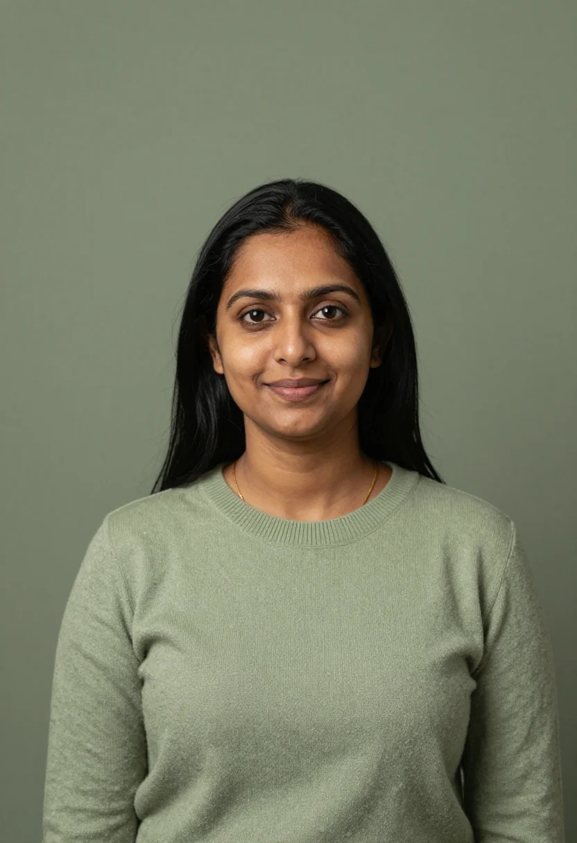 AI therapist sage sample — portrait of a woman, chest-up portrait of a South-Asian woma