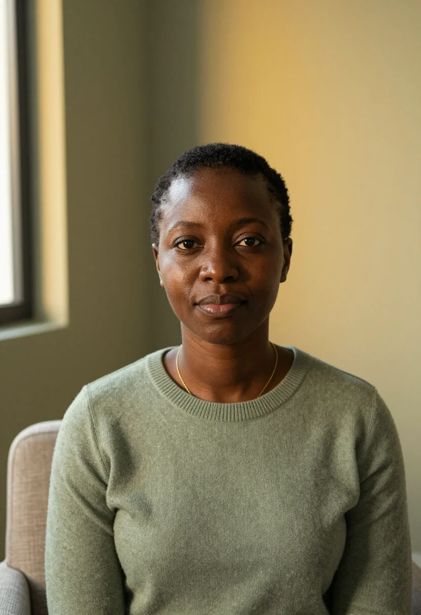 AI therapist sage sample — portrait of a woman, head-and-shoulders portrait of a Black