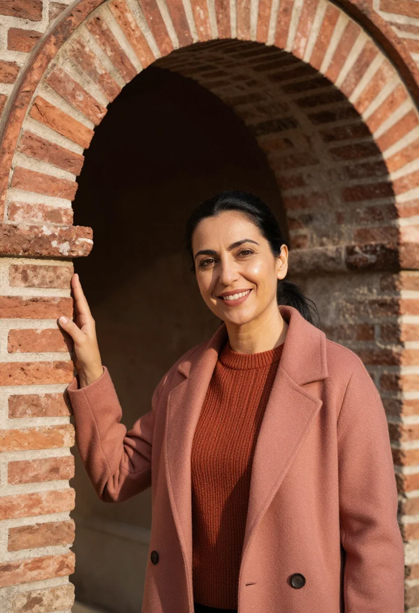 AI thessaloniki professor byzantine brick sample — portrait of a woman, of Turkish descent in her late thirties