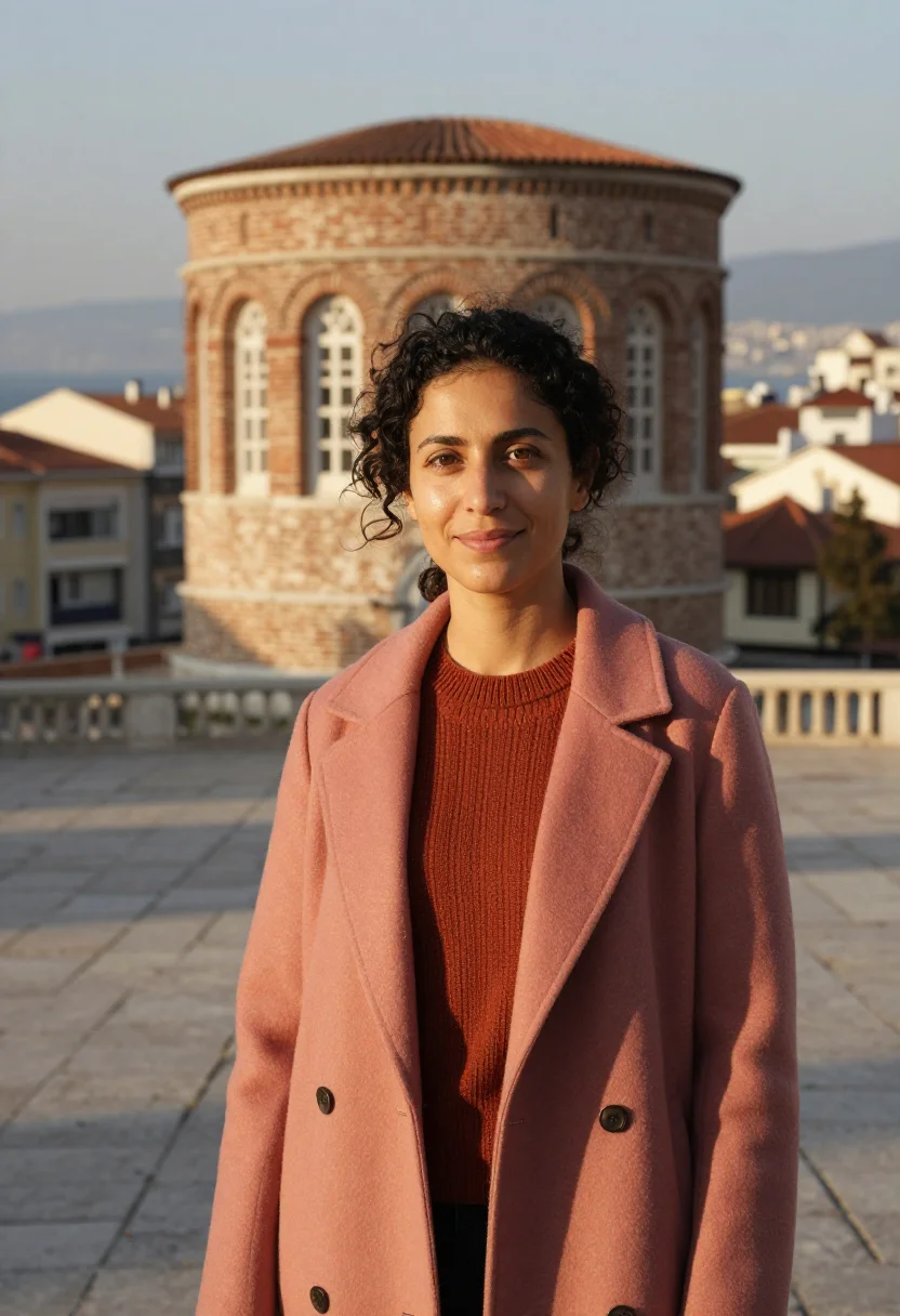 AI thessaloniki professor byzantine brick sample — portrait of a woman, of Greek descent in her early thirties