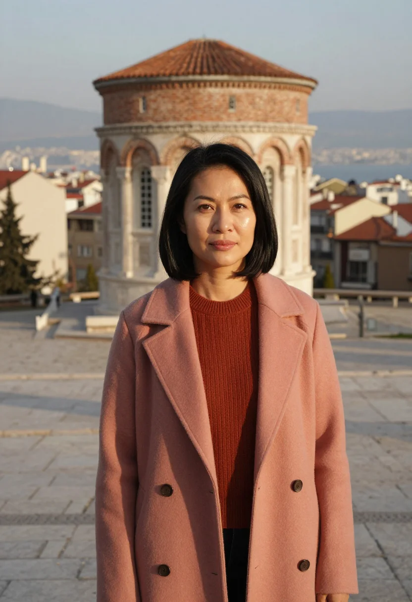 AI thessaloniki professor byzantine brick sample — portrait of a woman, of Vietnamese descent in her forties wi