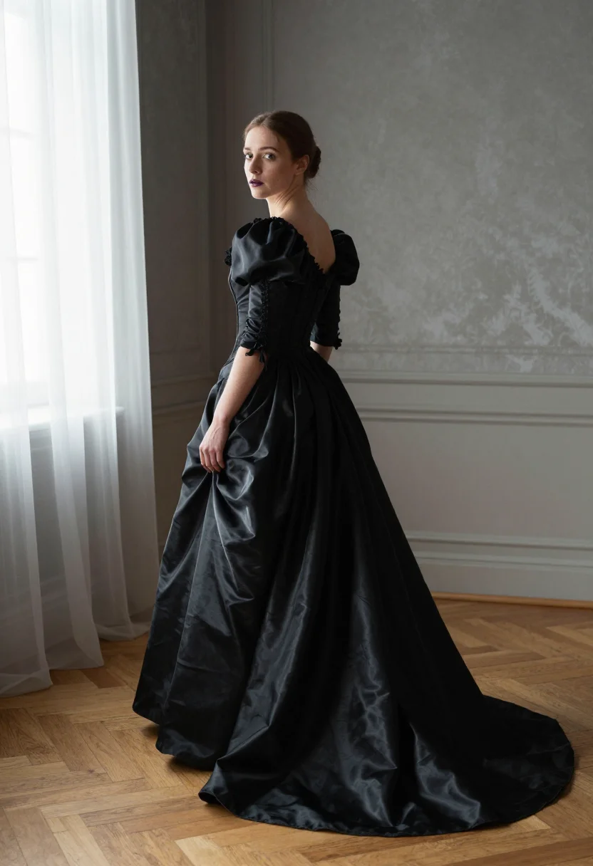 AI theyskens rochas sample — portrait of a woman, full-length three-quarter view of a Bel