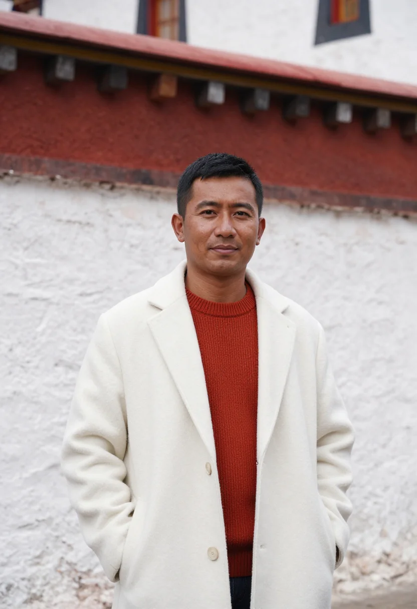 AI thimphu dzong architect white ochre red sample — portrait of a man, a Bhutanese architect in his late thirtie