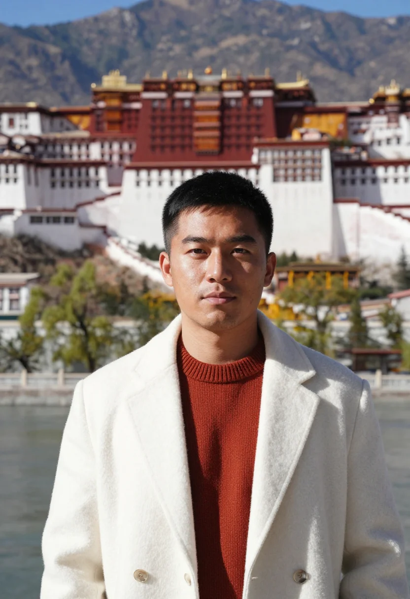 AI thimphu dzong architect white ochre red sample — portrait of a man, a Bhutanese architect in his early thirti