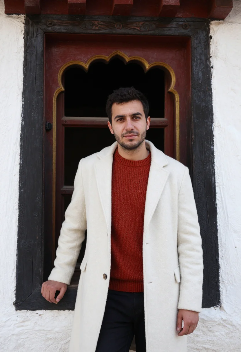 AI thimphu dzong architect white ochre red sample — portrait of a man, a French architect in his early forties w