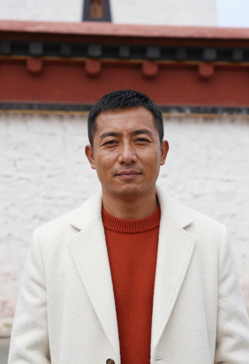 AI thimphu dzong architect white ochre red sample — portrait of a man, a Bhutanese architect in his mid-forties