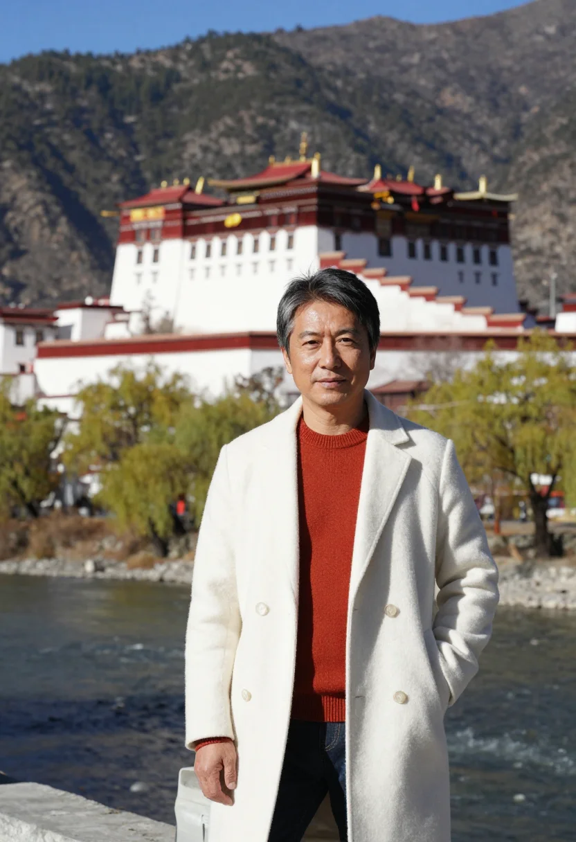 AI thimphu dzong architect white ochre red sample — portrait of a man, a Japanese architect in his mid-fifties w