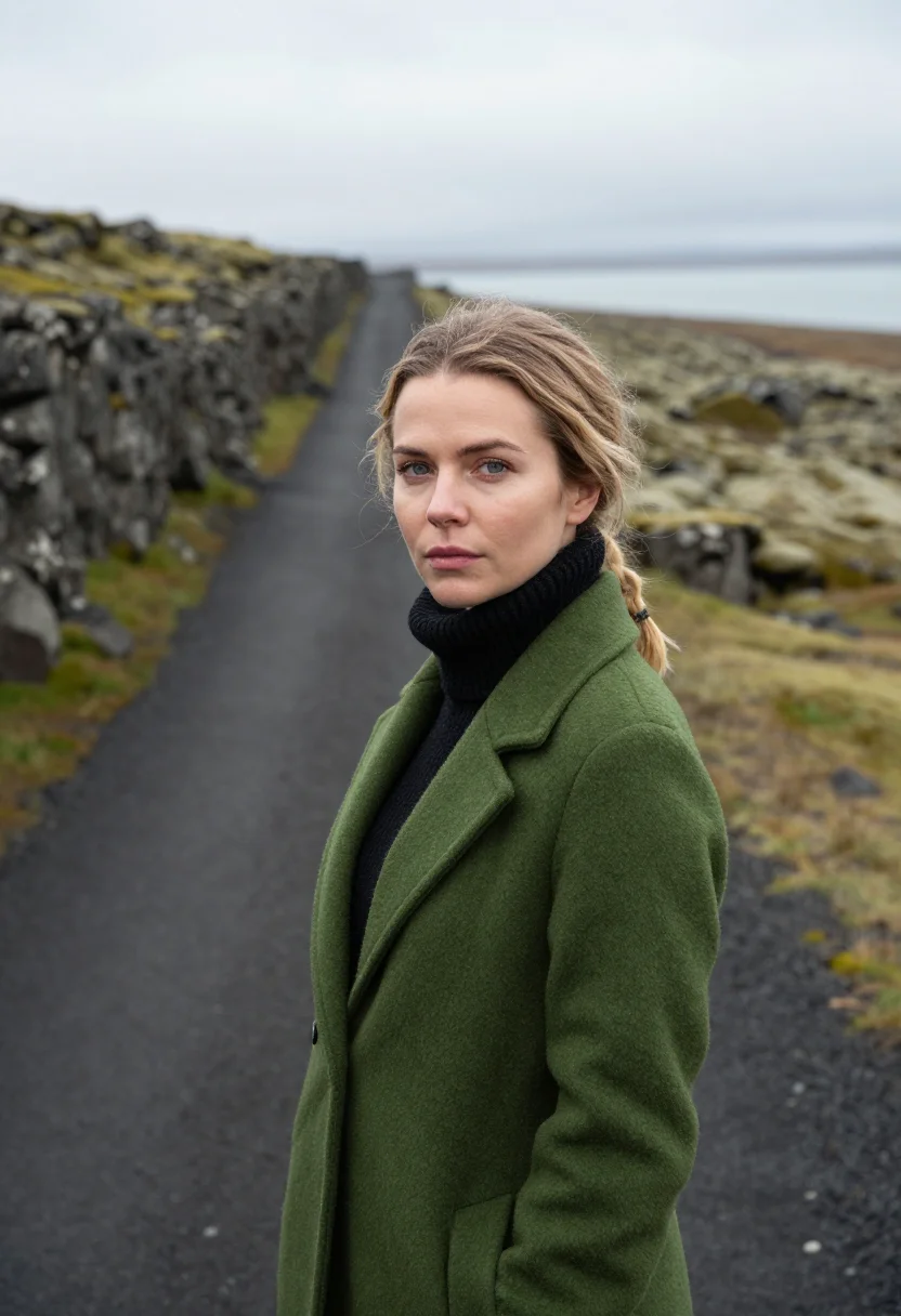 AI thingvellir geologist moss basalt sample — portrait of a woman, a geologist in her thirties of Lithuani