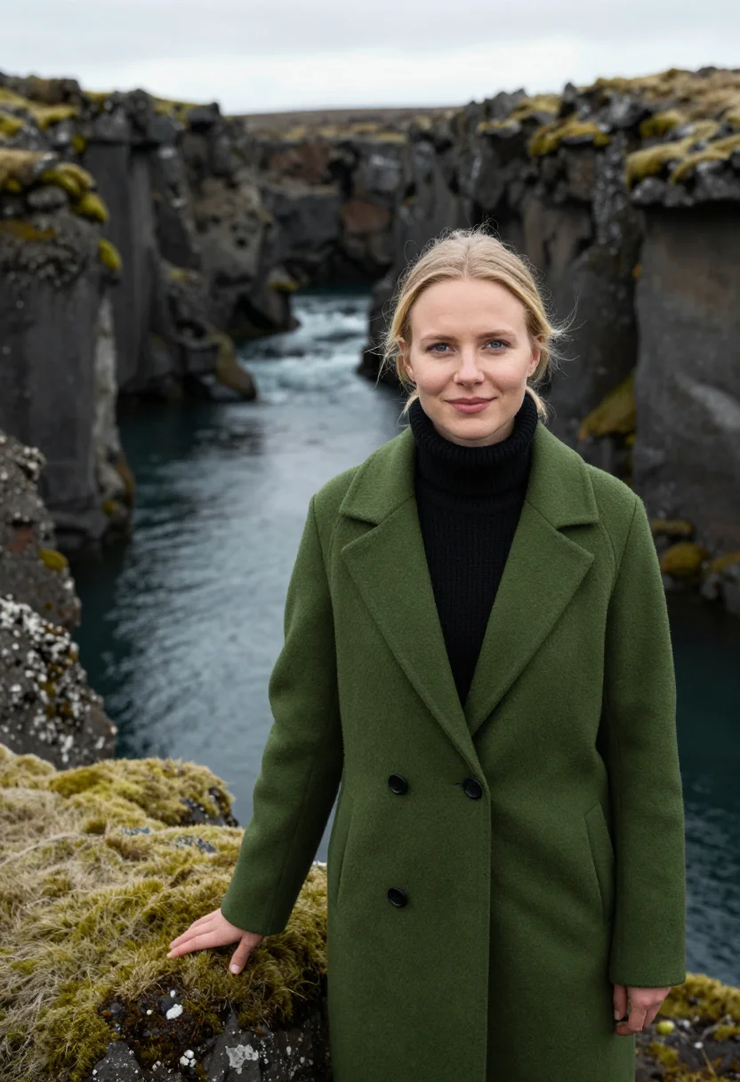 AI thingvellir geologist moss basalt sample — portrait of a woman, a geologist in her late twenties of Dut