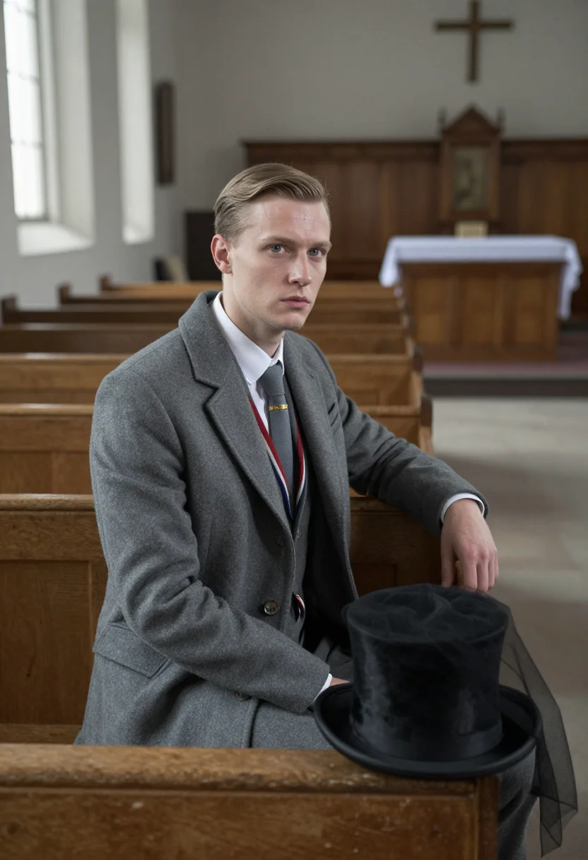 AI thom browne funeral sample — portrait of a man, half-length view of a Western European ma